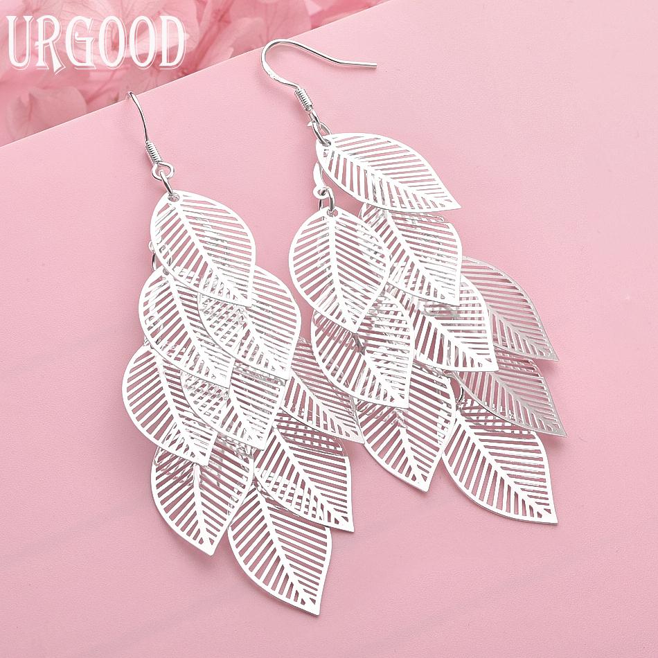 925 Sterling Silver Leaf Pendant Earrings Wedding Jewelry