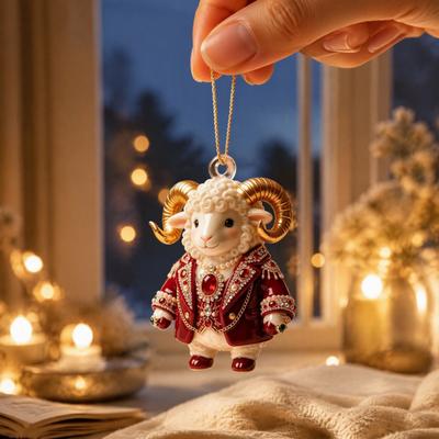 Holiday Gift Ideas 2027 New Year Sheep Ornament, 2D Acrylic Christmas Tree Pendant Xmas Hanging Pendants with String, Chinese Zodiac Goat Decor,
