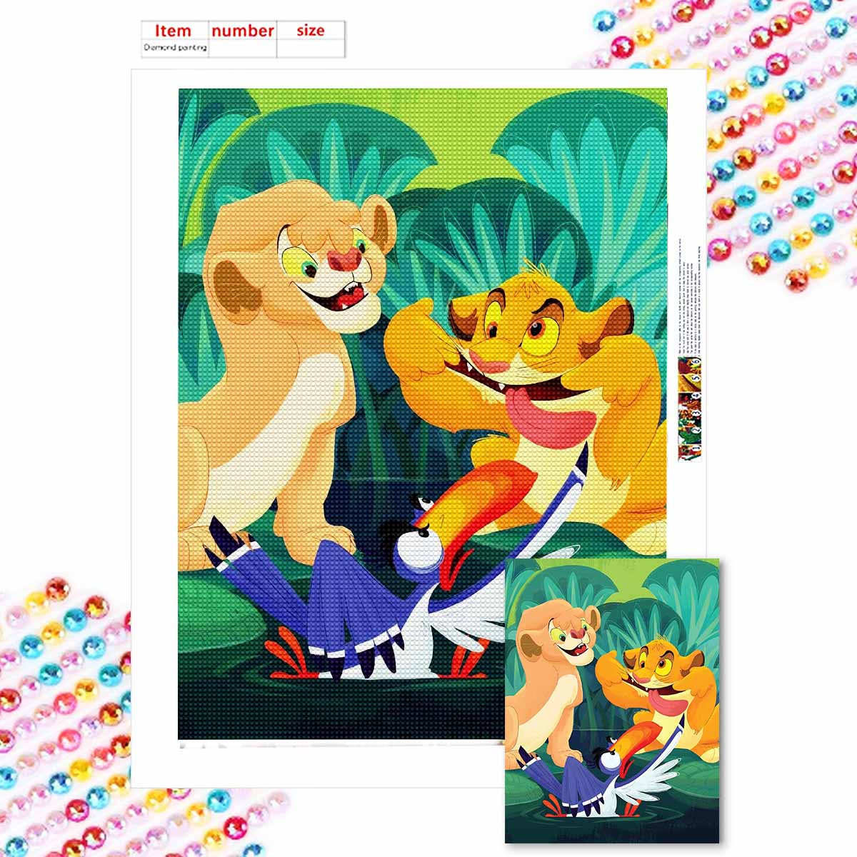 

Полная круглая алмазная живопись Озорной маленький Симба на пикнике Искусство Стразы Картина Мозаика DIY 5D Вышивка крестом Домашнее украшение Round 20x30cm