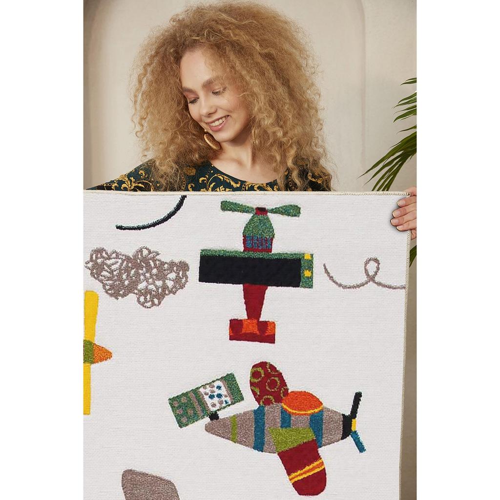 Decorative Modern Thin Stain Resistant Washable Cotton Machine Woven Base Kids Carpet