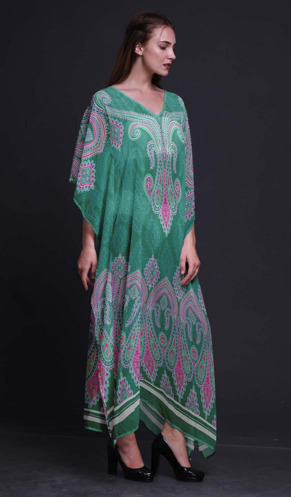 Phagun Floral & Paisley Long Caftan Maxi Dress Beach Swimwear Cover up Womens