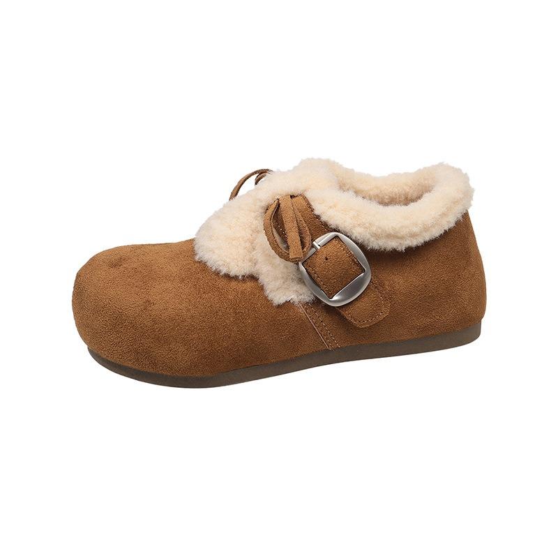 Damen Herbst- und Winter-Neuheiten mit flachem Boden, innen erhöhend, zum Schnüren, retro, flauschige Loafer, Baumwollschuhe und Plüsch-Schneestiefel
