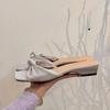 Fashion Summer New Low-heeled Slippers Square-toed Fabric Pleated Butterfly Knot Soft-soled Anti-slip and Wear-resistant Sandals