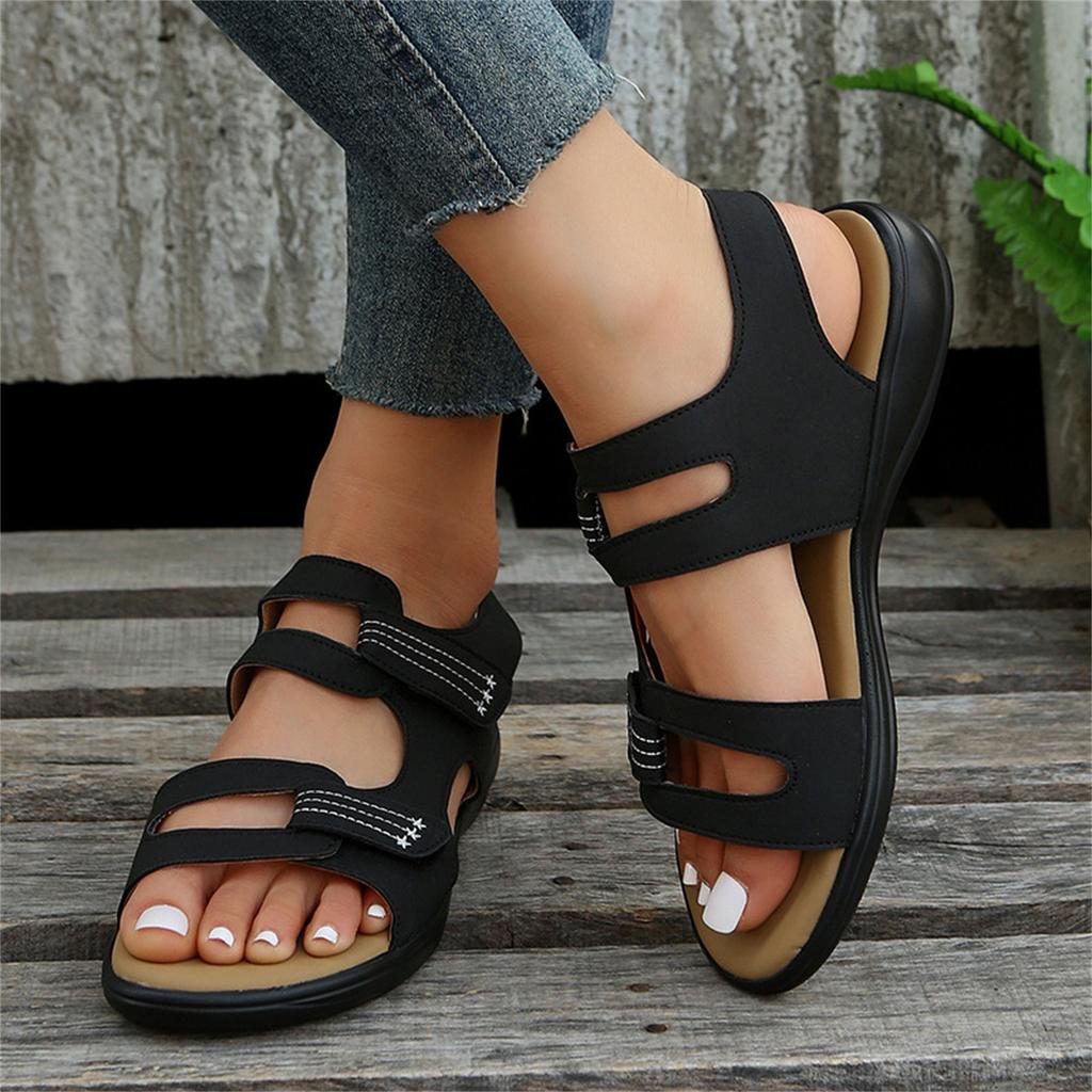 Women's Plus Size Casual Open Toe Sandals with Adjustable Hook and Loop Straps Breathable Cutout Design Lightweight Comfortable Footwear