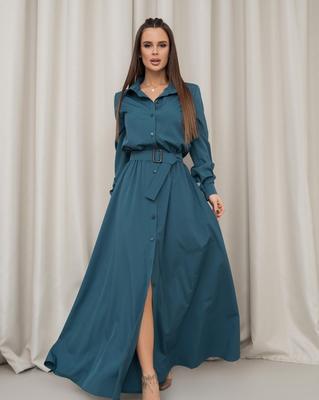Türkisfarbenes Hemdkleid mit langen Ärmeln ISSA PLUS