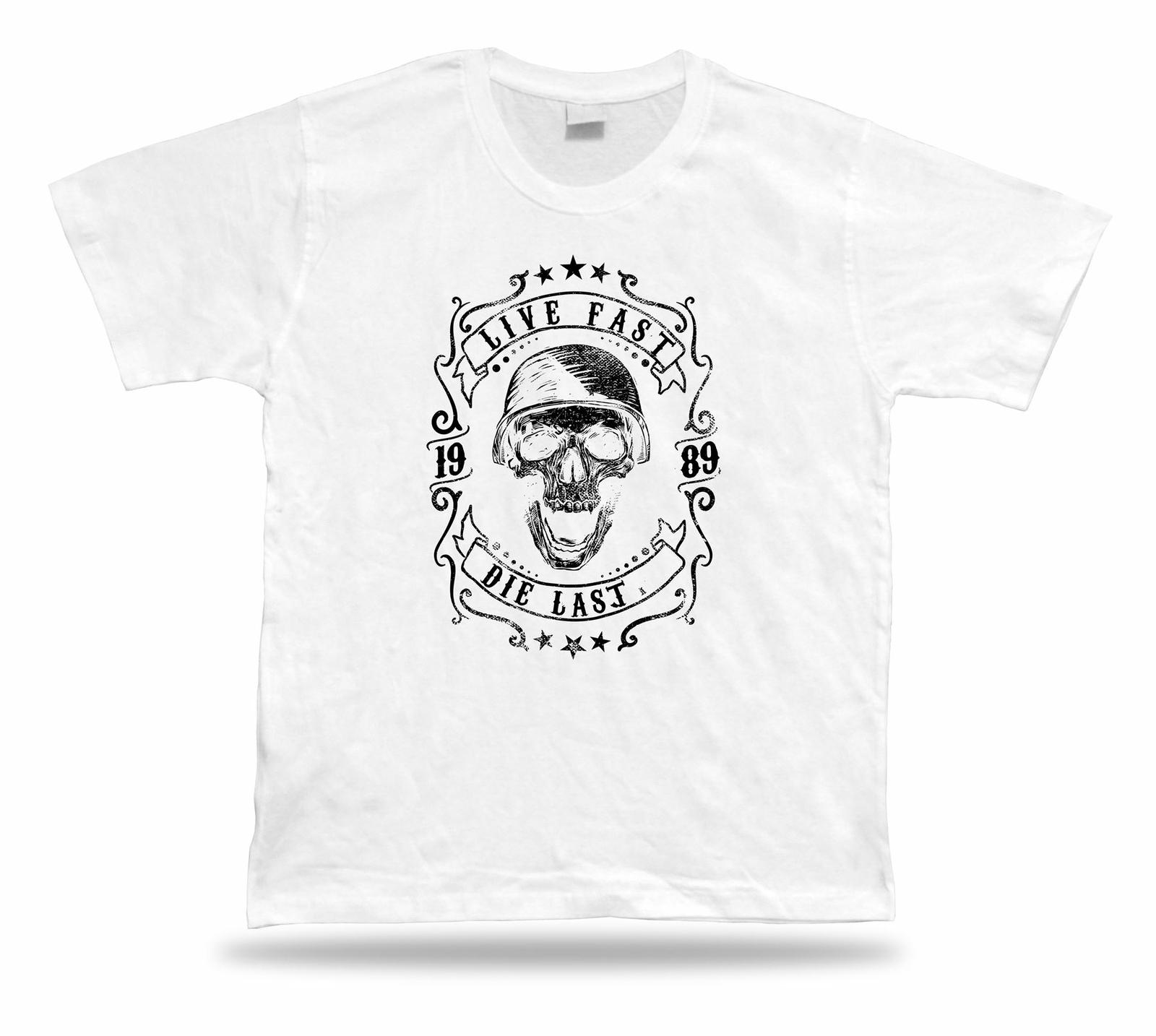 Tshirt Tee Shirt Birthday Gift Idea Live Fast Biker Skull Helmet Die Last Emblam S