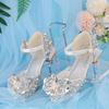 Silver Crystal Low-Heel White Leather Princess Shoes for Girls
