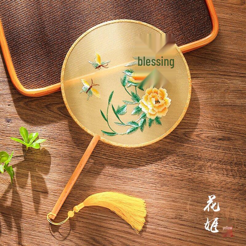 Традиционный круглый веер Сучжоуской вышивки LIEI