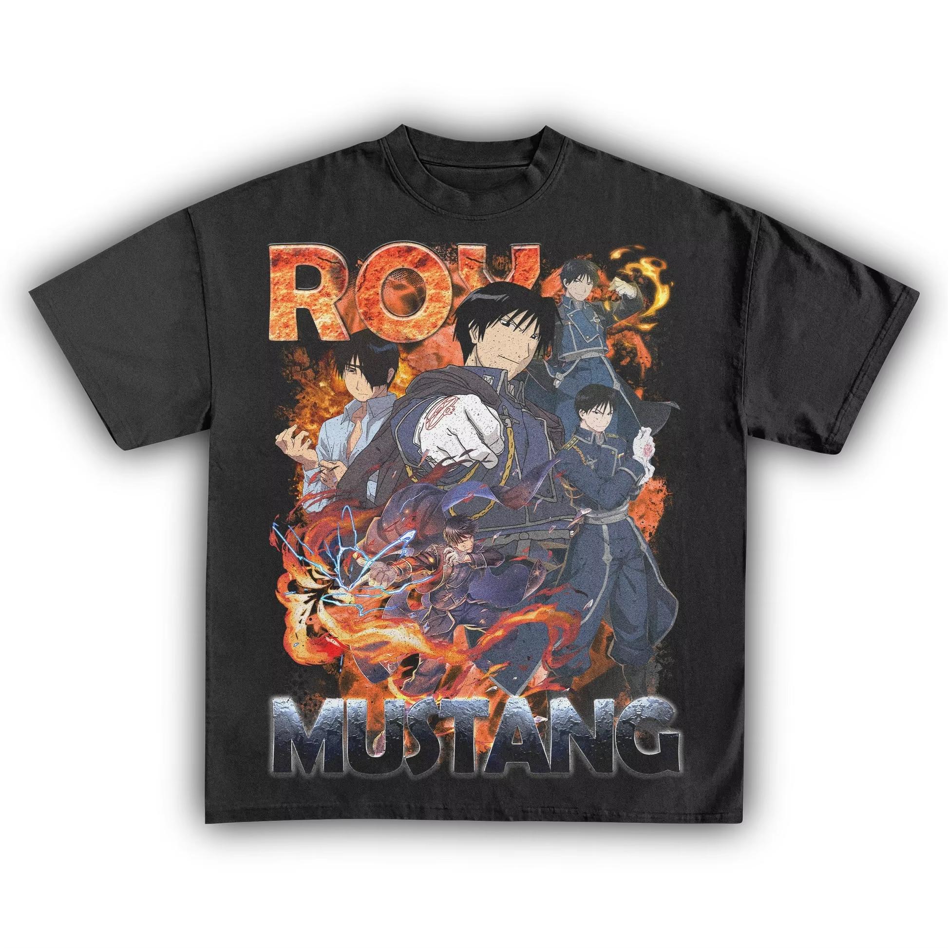 Fullmetal Alchemist Roy Mustang Vintage Anime Print T-shirt for Men, Casual Pure Cotton Streetwear Women And Men T-shirt 4XL
