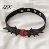 Evil Eye Necklace Gothic Bat Leather Choker Necklace, Devil Eyes Collar for Women Style Men, Adjustable Wing Clavicle Halloween Party Jewelry