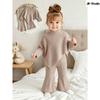 Girls Spring Autumn Winter Casual T-shirt Set Flared Pants Asymmetric High Neck Ribbed Brushed Top and Trousers Outfit