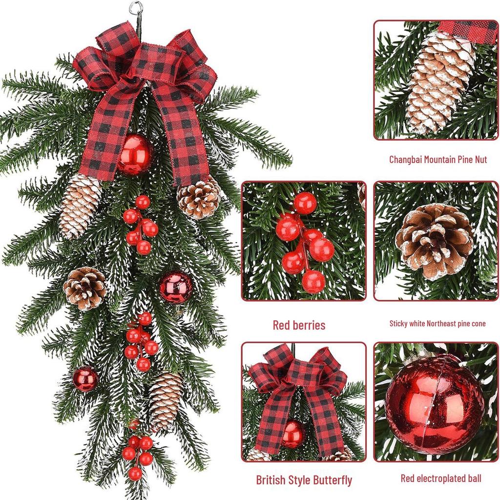 60cm Inverted Christmas Tree Teardrop with Lights and PE Mixed Hanging Branches
