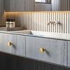 B0KB Set of 4 Brushed Gold Brass Drawer Knobs Elegant Brass Pulls for Household