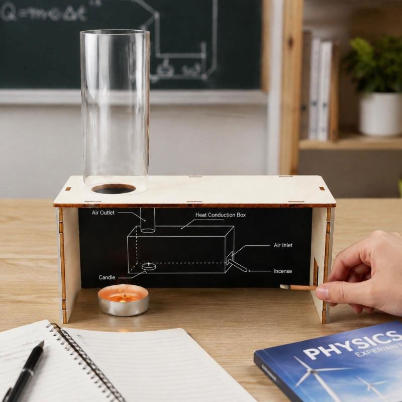 Wind Formation Demonstration Apparatus With Wooden Slotted Box and Clear Outlet Tube, Hands-On Airflow Science Activity for Classroom Learning