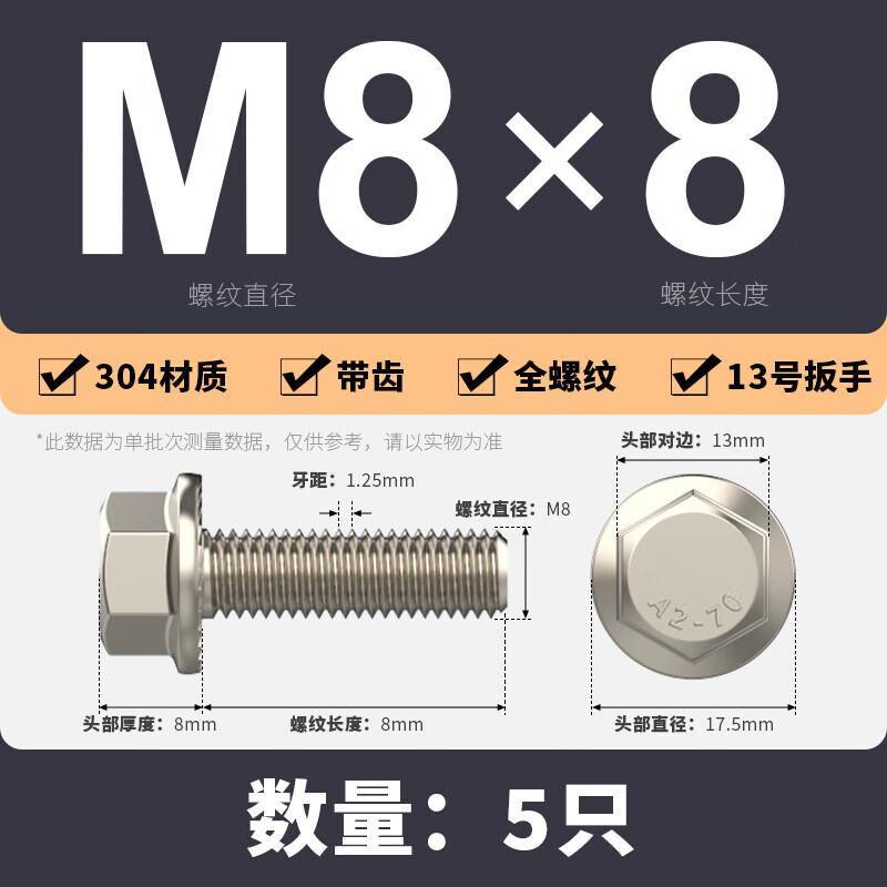 LEDWEI 304 Stainless Steel Hex Flange Anti-Slip Bolt