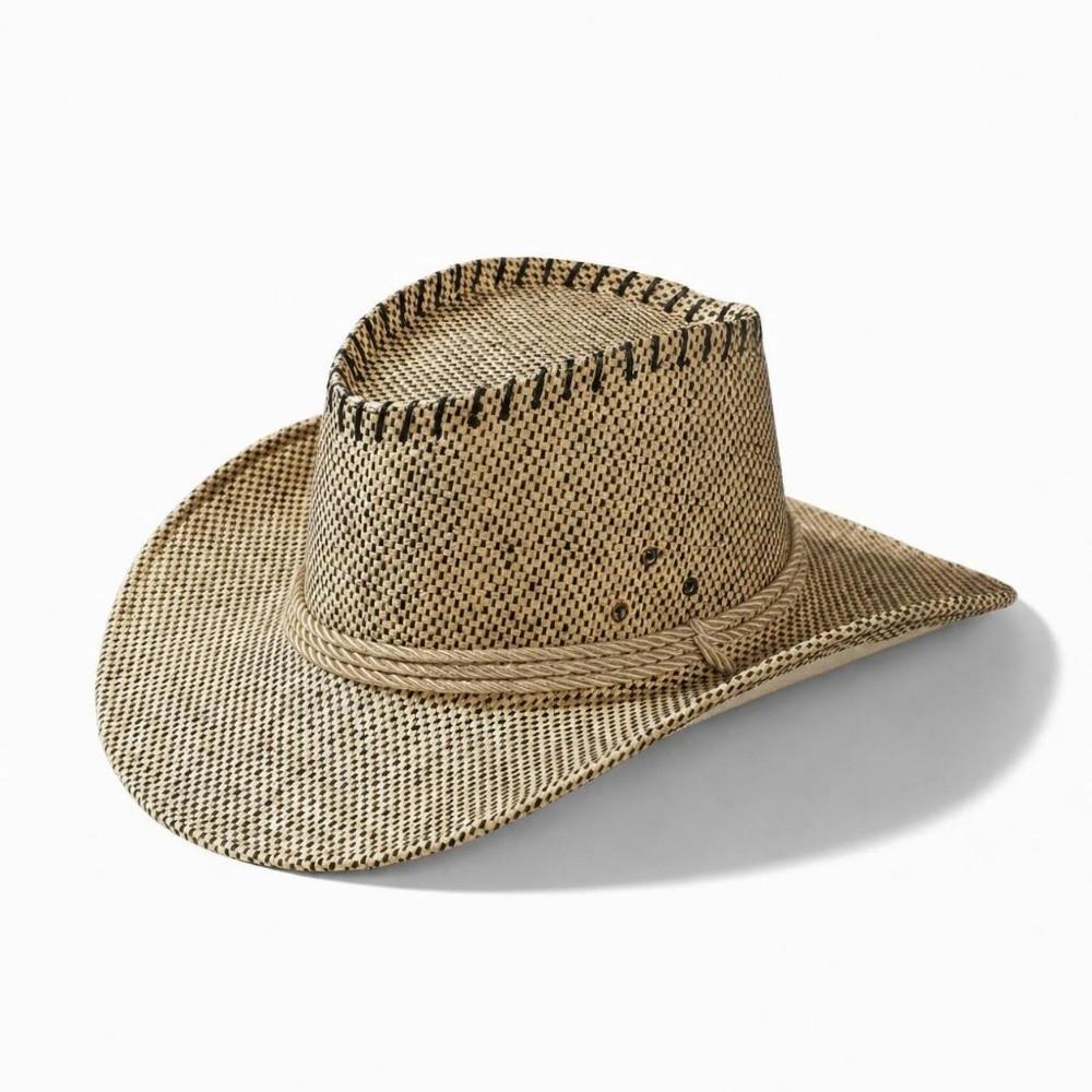 Solid Color Straw Hat Fashion Plaid Western Cowboy Hat Fashion Panama Hat  for Men and Women
