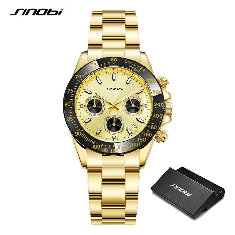 SINOBI Top Luxus Herrenuhren Fashion Style Herren Quarz Armbanduhren Chronograph Goldene Herrenuhr Männlich Beste Geschenke