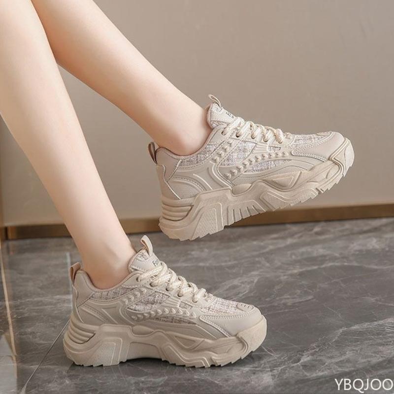 Dámské jarní podzimní nové sportovní boty na silné podrážce s prodyšnou síťovinou Všestranné boty pro volný čas zvyšující výšku pro ženy