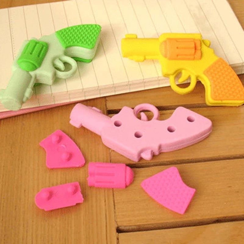 Gomma da Matita 2pz Design Pistola Gomma Cancelleria Liscia Elegante Colore Casuale