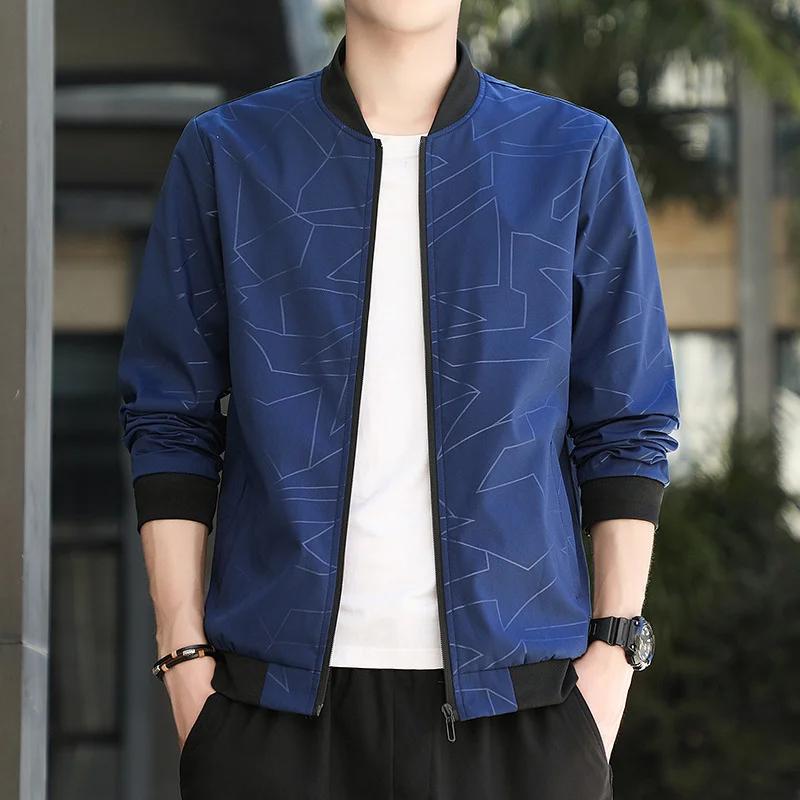 

Thin Men Outerwear Spring Autumn New Fashion Casual Baseball Jacket Youth Korean Style Minimalist Versatile Top L синій