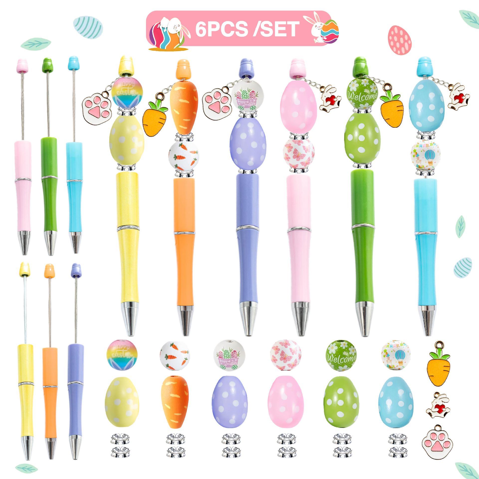 Handmade DIY Football-Themed Cross Easter Egg Carrot Beaded Pen Set Creative Office Ballpoint Pen Gift