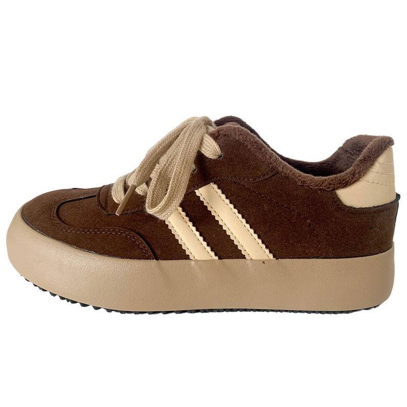 

G1392 latex insole/velvet platform shoes women s shoes 2024 winter new retro board shoes two cotton shoes 40 коричневий