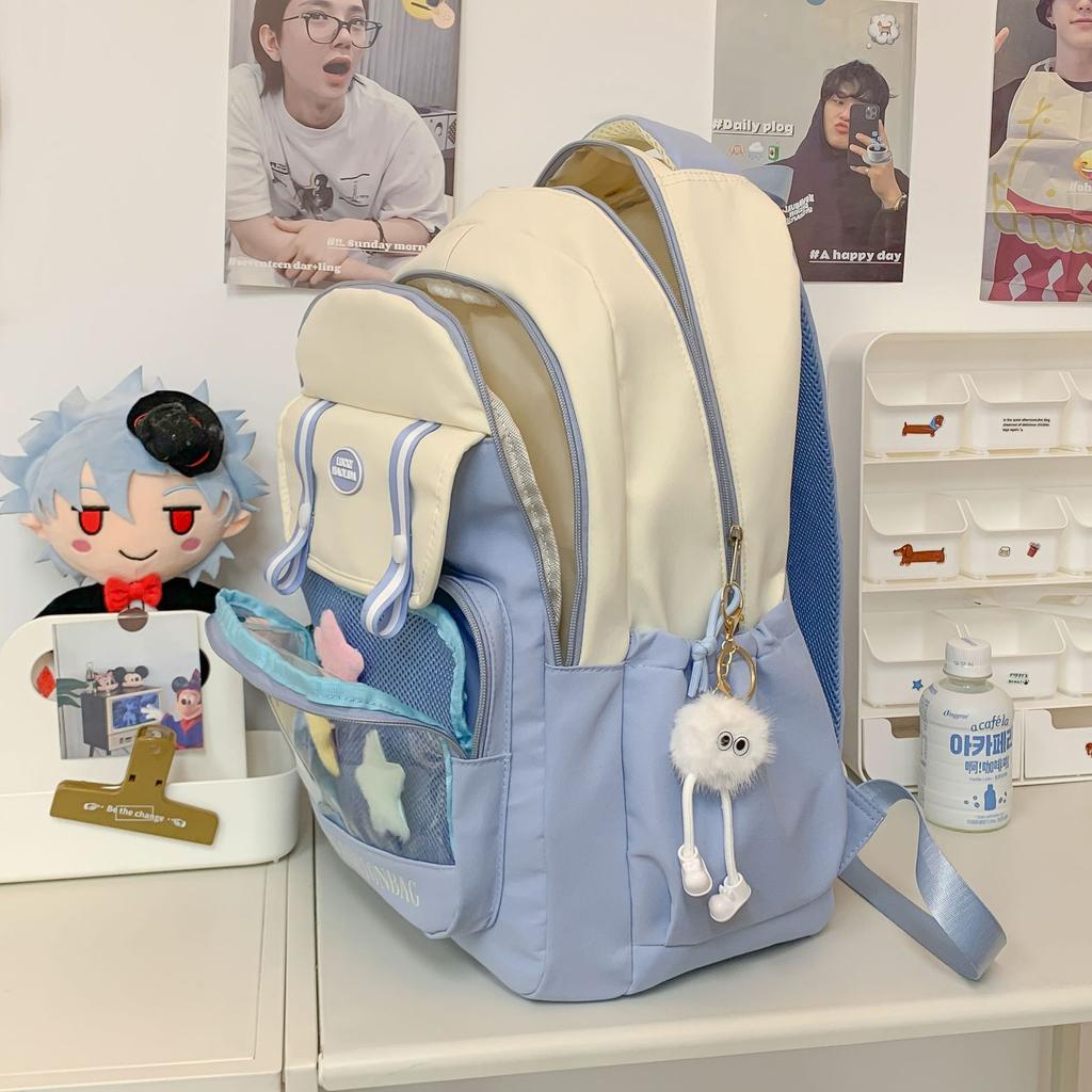 ins bar pain bag contrasting color schoolbag middle school student backpack large capacity college style transparent schoolbag