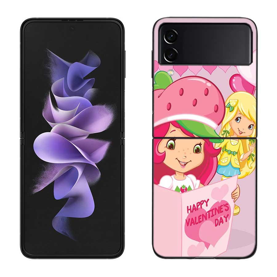 S-Strawberry Cute S-Shortcak Case for Samsung Galaxy Z Flip 6 5G Z Flip 5 4 3 5G Black Hard Cell Phone Cover Luxury PC Shell Coq
