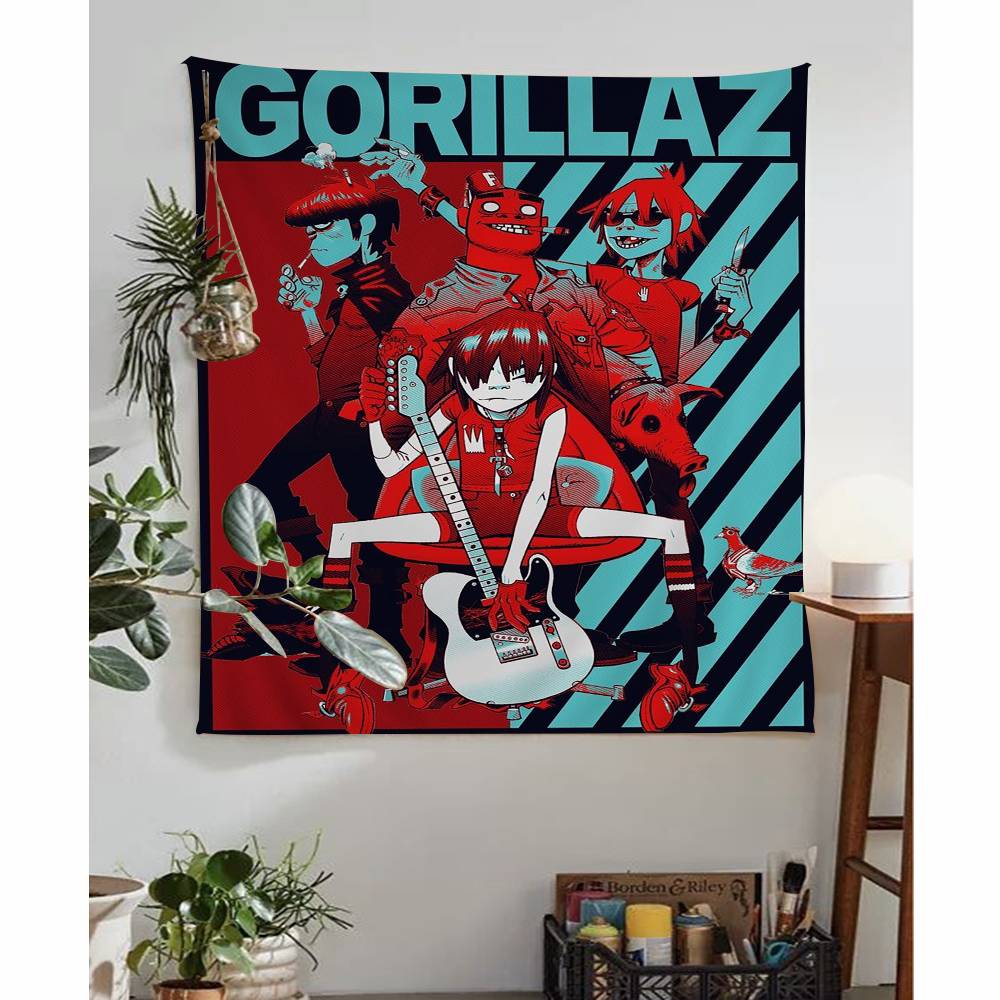 Virtual Anime Rock Band Gorillaz Colorful Tapestry Wall Hanging Hanging Tarot Hippie Wall Rugs Dorm Wall Art Decor