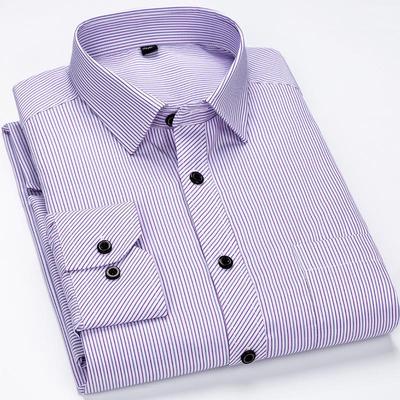 Uzun Kollu Regular Fit Erkek Casual Gömlek İş Ofis Çalışması için Ön Cep Çizgili Erkek Gömlek