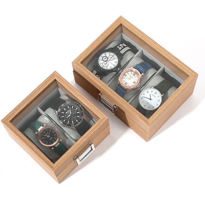 Large-Capacity Wooden Watch Display Box with Glass Lid
