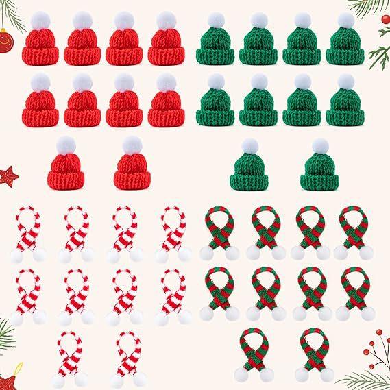 Cute Christmas Decoration DIY Mini Christmas Knitted Hat Plush Yarn Finger Cap Mini Red Christmas Santa Claus Hat Home Decor