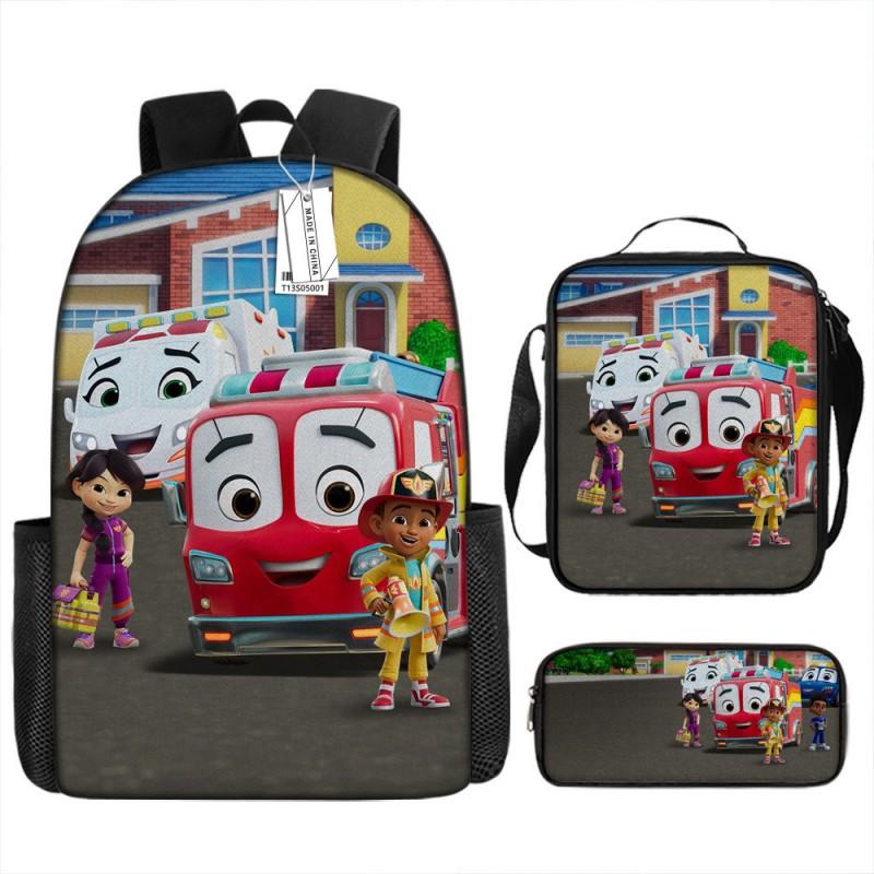 Kids Cartoon Backpack Set School Large Capacity Oxford Fabric 3-Piece With Crossbody Bag Pencil Case