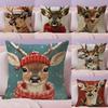 Reindeer Christmas Cute Cushion Cover Natural Linen Pillow Case DoubleSided Print Decorative Sofa Pillowcase Home Decor Gift