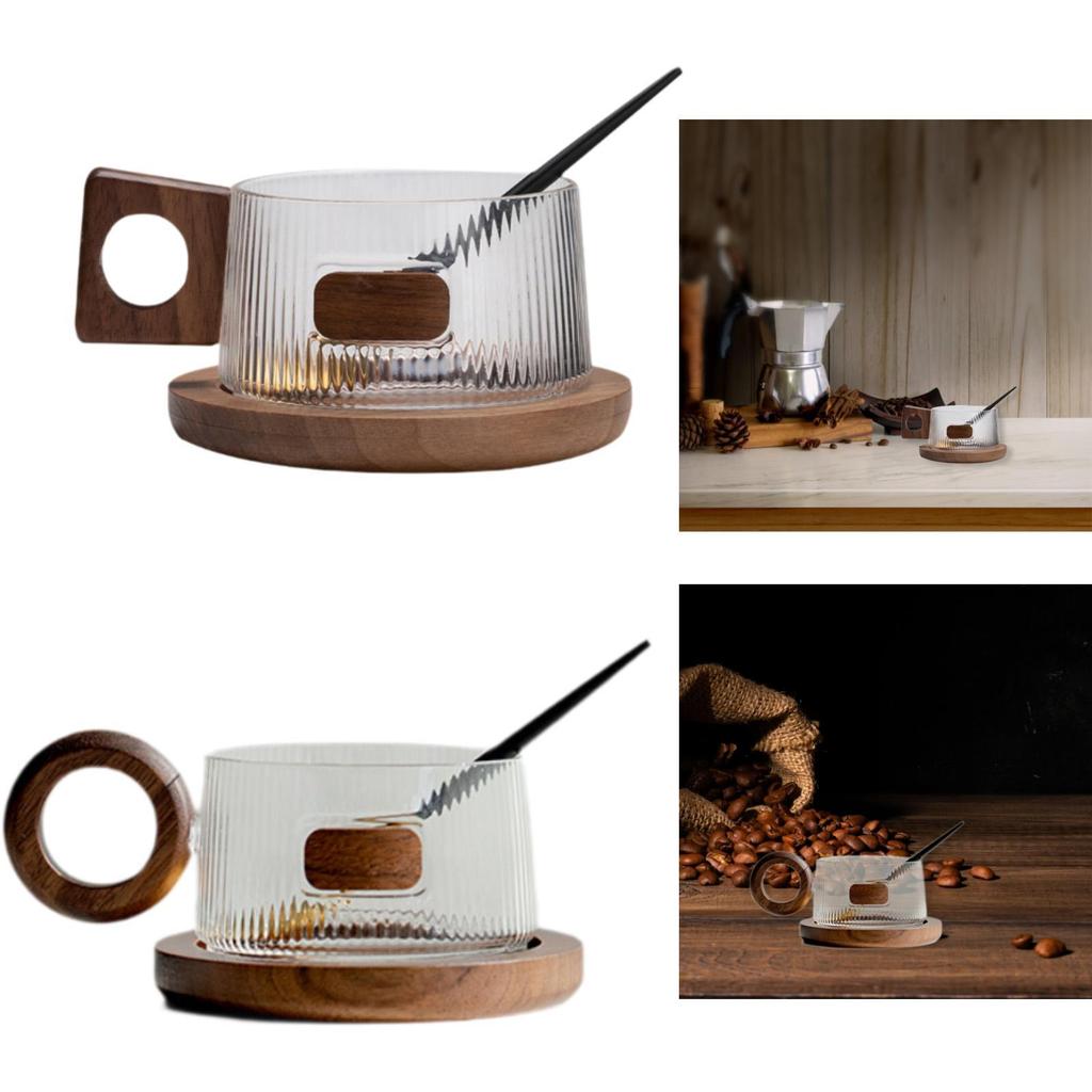 Coffee Mug with Saucer Glass Tea Cup for Restaurant Afternoon Tea Time Cafe