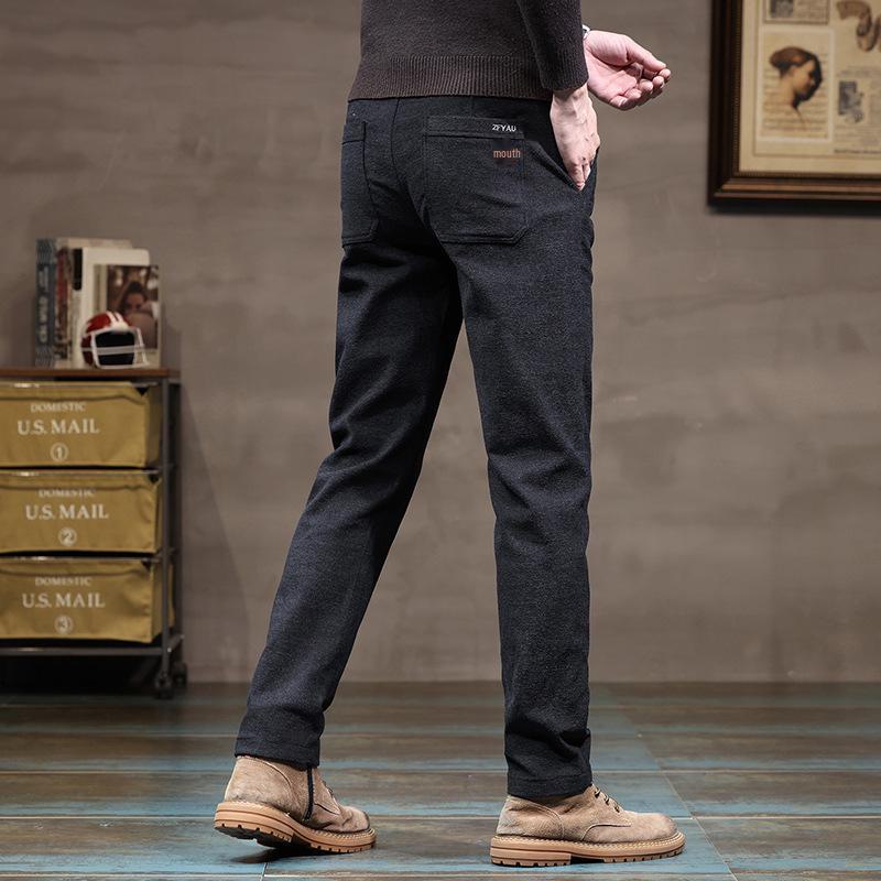 Men's Chenille Velvet Elastic Waist Casual Pants - Thick, Brushed Wool, Loose Fit for Autumn/Winter