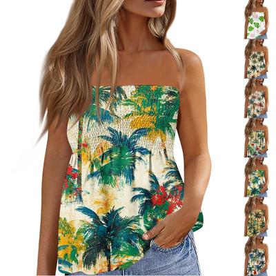 Summer Tube Tops For Women,Cute Sexy Off Shoulder Floral Print Sleeveless T-Shirt