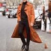 Herbst Winter Langer Trenchcoat Zweireihig Einfarbig Slim Winddicht Windbreaker Streetwear