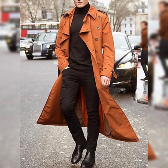 Autumn Winter Long Trench Coat Double-breasted Solid Color Slim Windproof Windbreaker Streetwear