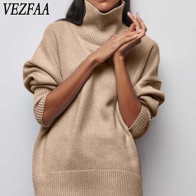 Women's Fashion Casual Fall Winter Solid Color Print Long Sleeve High Neck Sweaters
