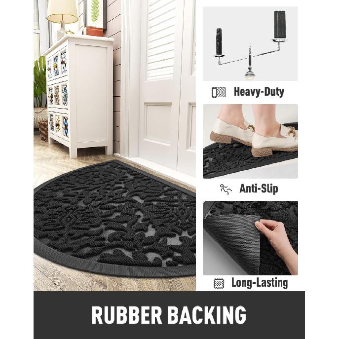 Tchdio Half Round Front Door Mat-Non Slip Rubber Entryway Indoor Outdoor Mat for Outside Entrance-Low Profile Heavy Duty Welcome Mat Easy Clean All