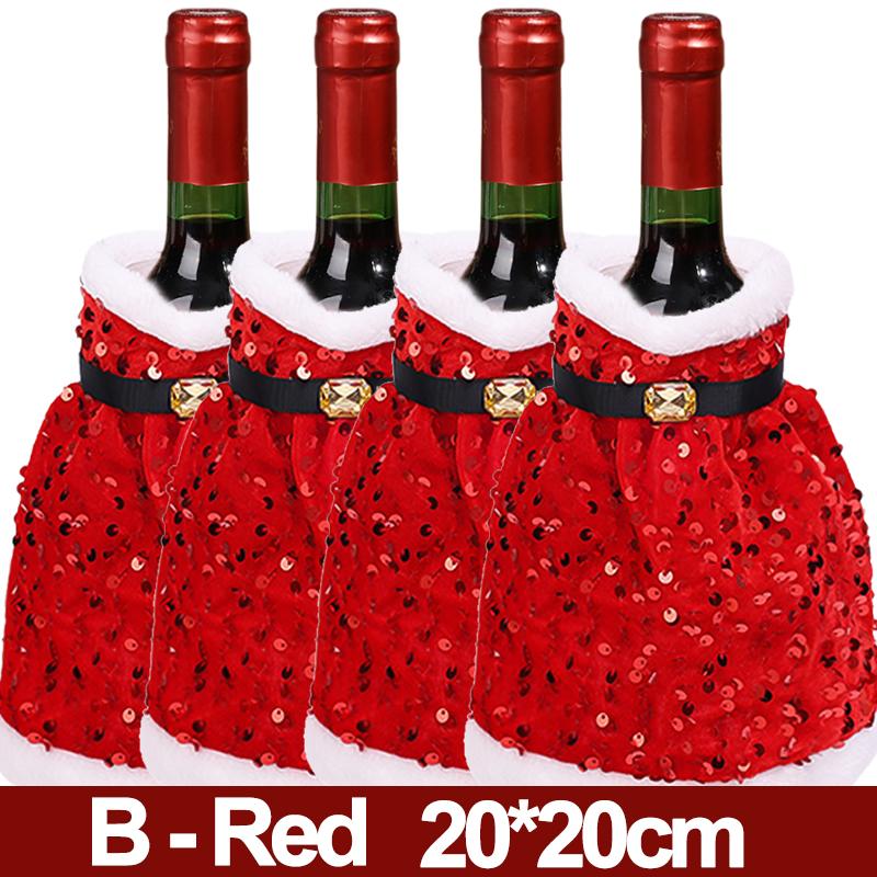 Christmas Wine Bottle Cover Plush Sequins Dress Wine Bottle Bag Clothes Bottles Bags Dinner Table Decor New Year Party Supplies
