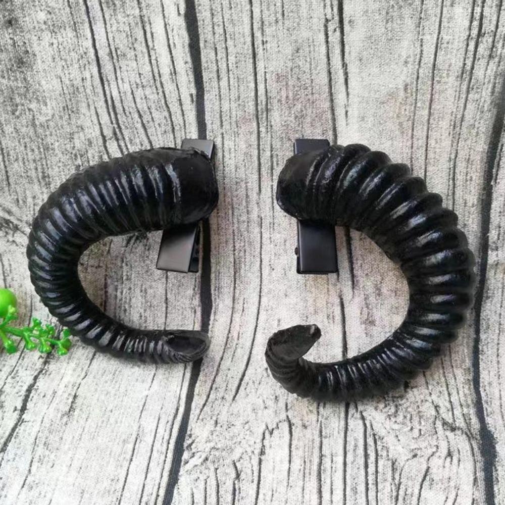 

1 пара повязки на голову с рогами дьявола, форма бараньих рогов, готический костюм для косплея, вечеринка на Хэллоуин Large Hair Clip чёрный