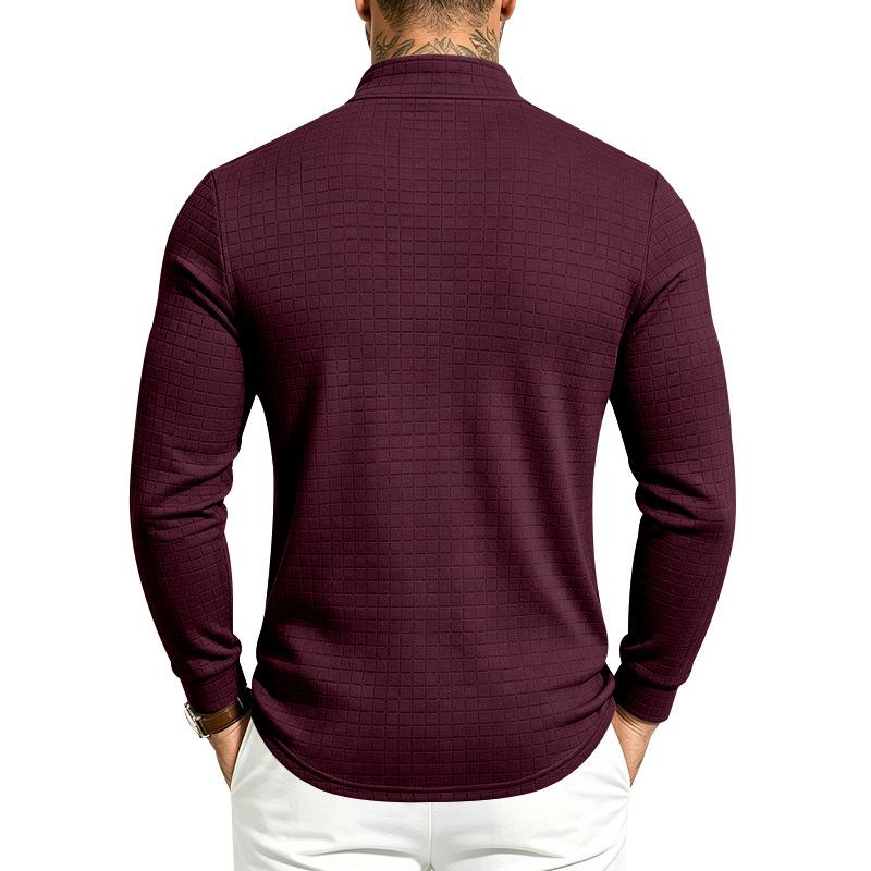 Men Solid Waffle Textured Half Zip Sweatshirt Stand Collar Long Sleeve Casual Knit Pullover Tops