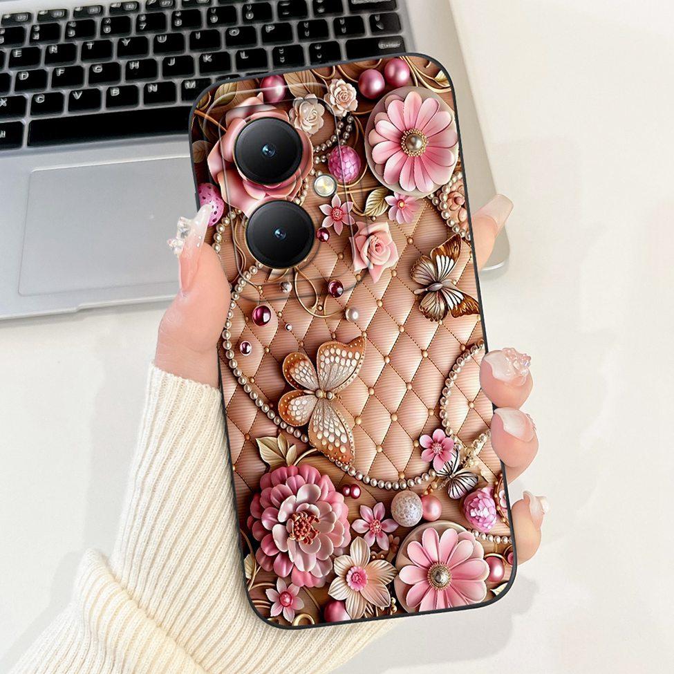 For Xiaomi Poco M6 5G Case Cover Silicone Luxury Fashion Flowers Kawaii Cute Cat Shockproof Phone Case 23128PC33I