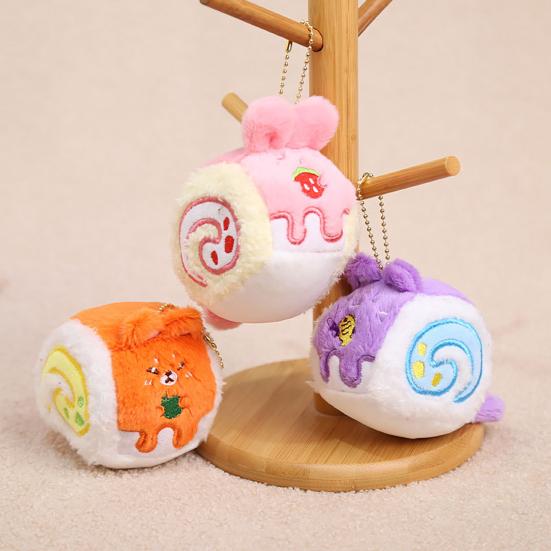 Plush Animal Cake Toy with Ball Chain Stuffed Tiger Chocolate Rabbit Strawberry Fox Cat Cake Roll Keychain Pendant Bag Charm Hanging Decor