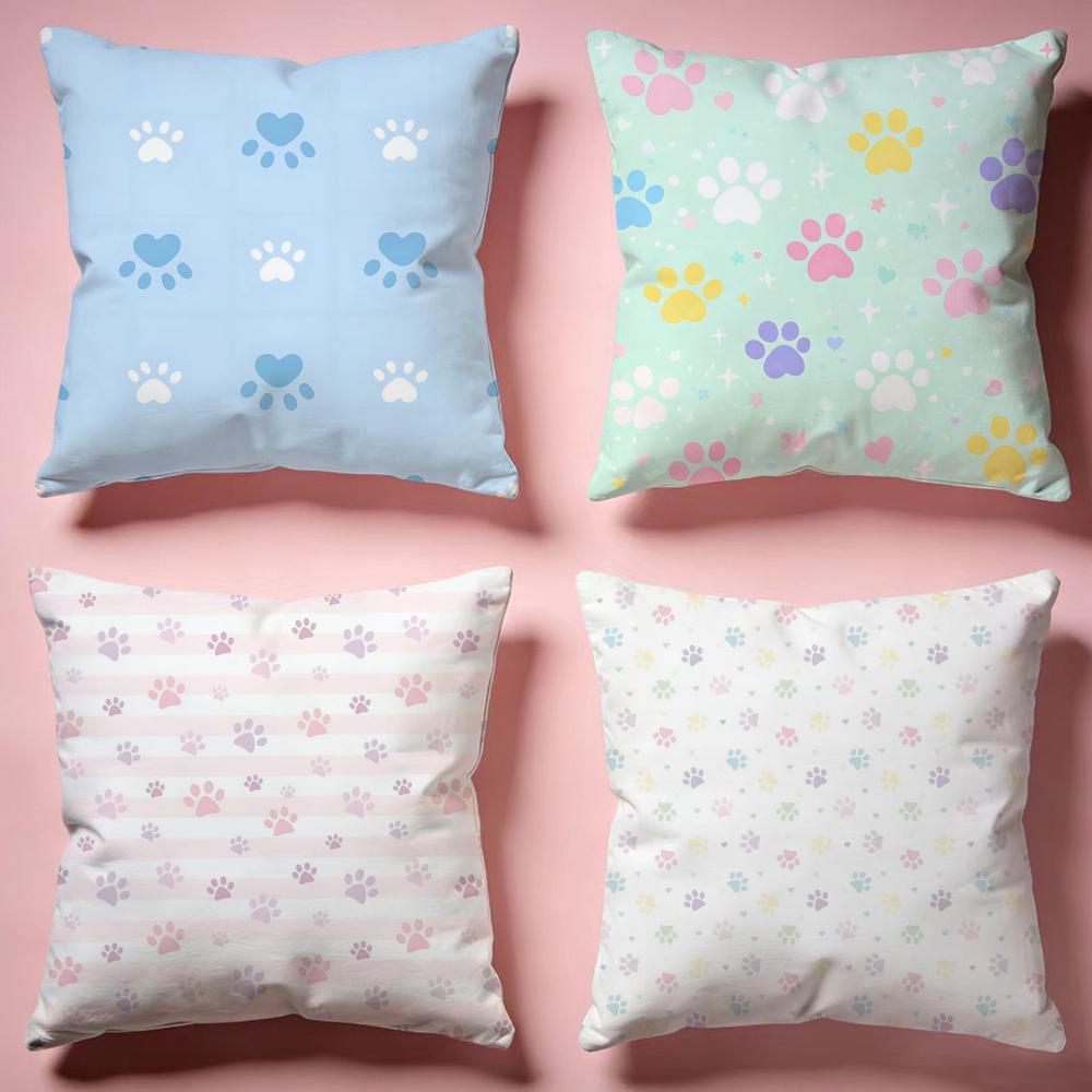 Sweet Pastel Paw Print Cushion Cover Comfortable Durable Pillow Cover MultiScene for Home Office Car Sofa