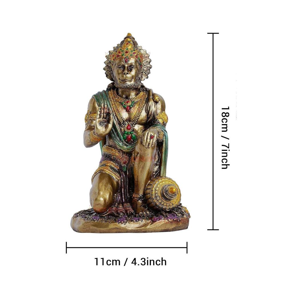 Lord Hanuman Idol In Sitting Position (18 X 11 Cm, Multicolored) Indian God Statues for Mandir Temple Pooja Room Office Corporate Gifts