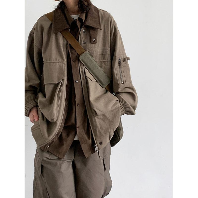 Herren Vintage Workwear Jacke Stehkragen Locker Übergröße Jacke