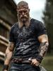 Outdoor Fashion Men's T-shirt with 3D Print of Tribal Style Wolf Pattern, Short Sleeve, Fitness and Sports Round-neck Top